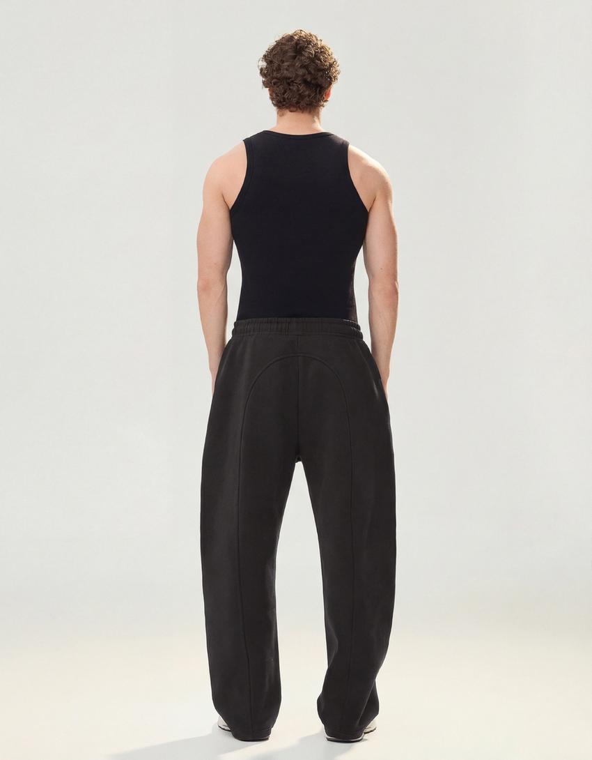 Pantalón wide leg interlock-Negro