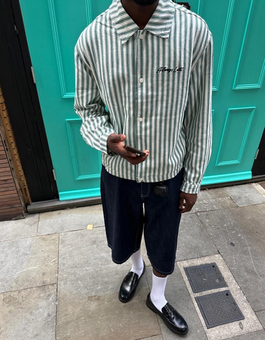Striped jacket with embroidery-Green