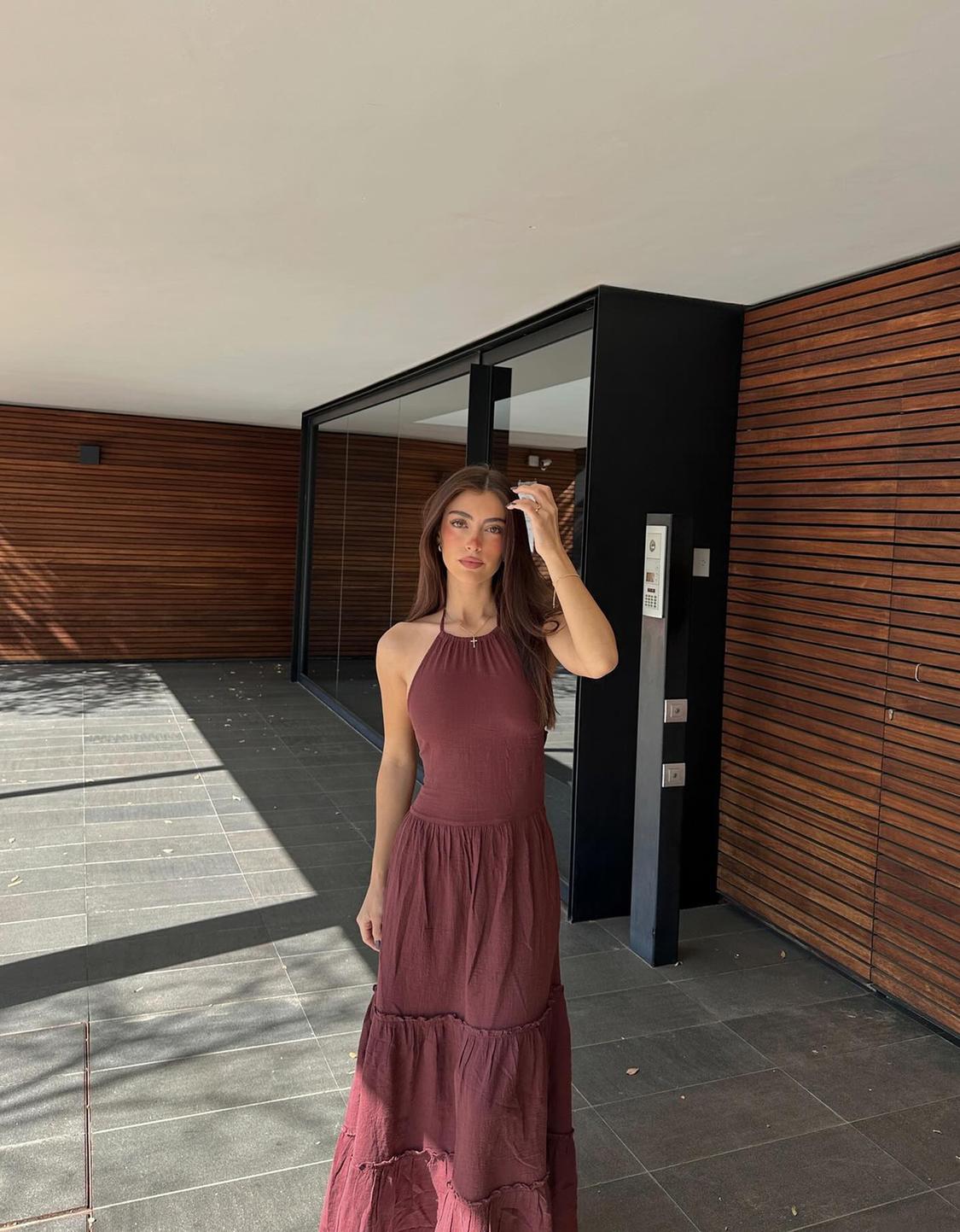Ruffled halterneck midi dress