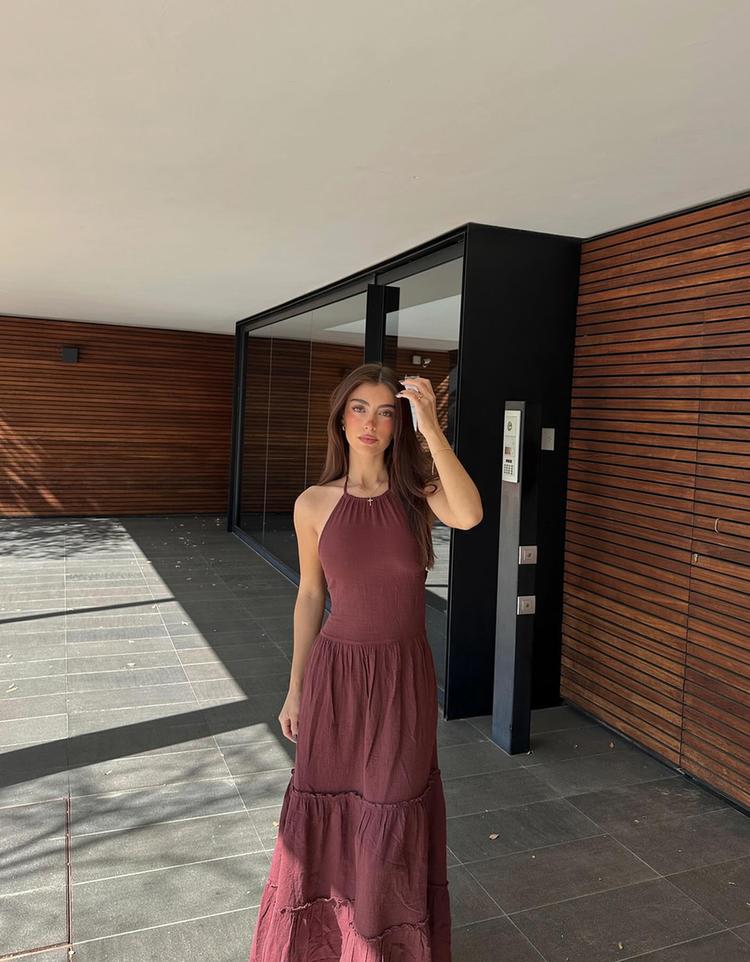 Ruffled halterneck midi dress