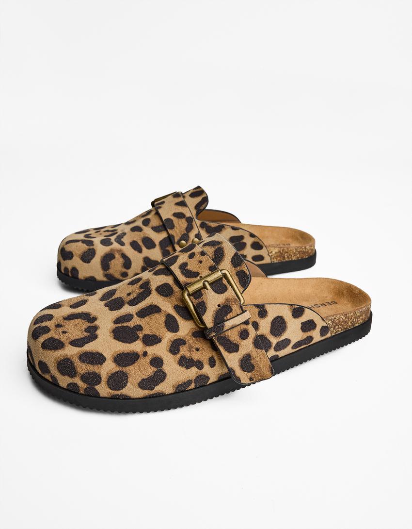 Tamanco fivela COURO animal print-Leopardo