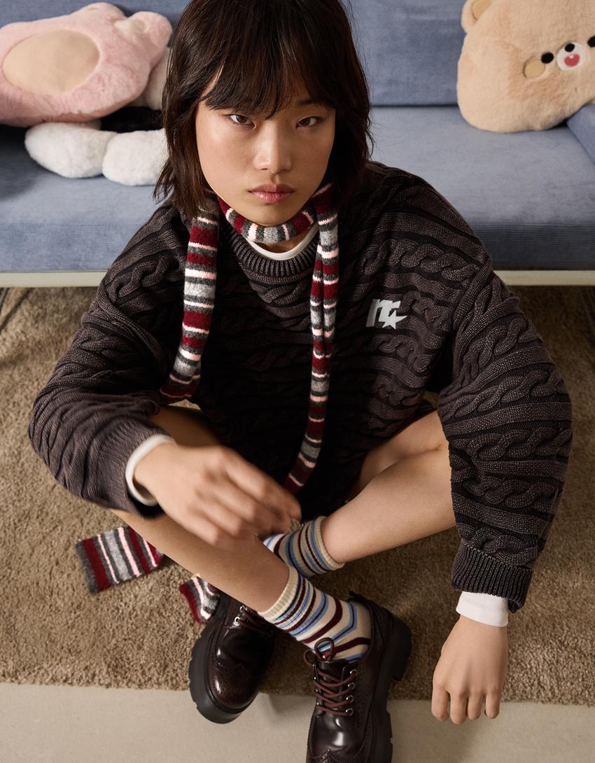 Bardzo długi szalik w paski-Rubinowy