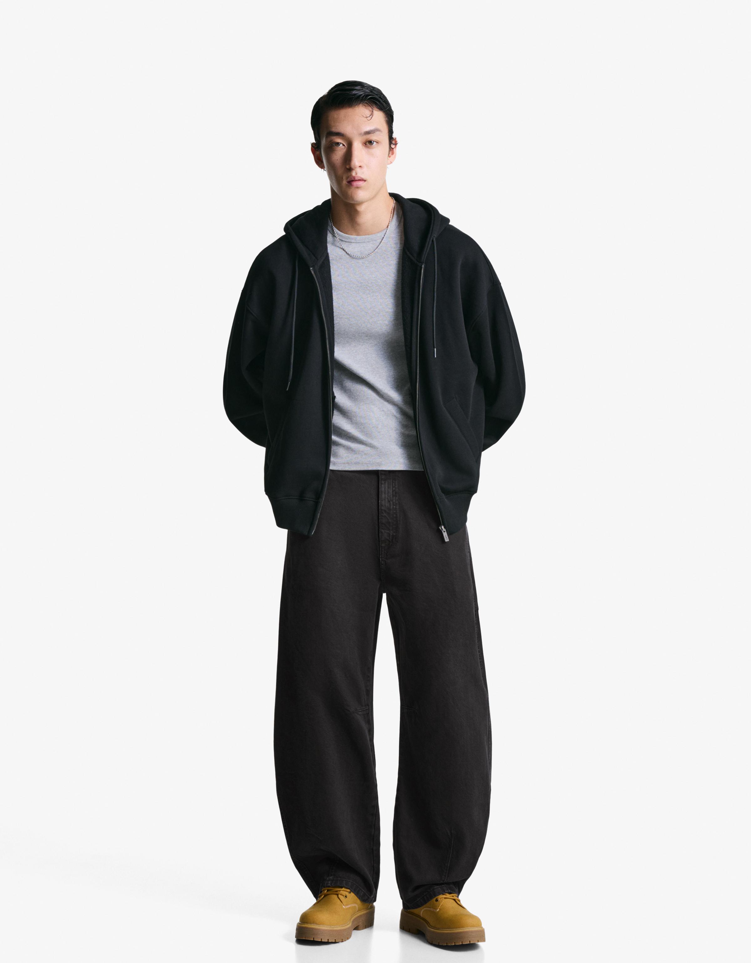 Bershka Barrel-Hose Herren 44 Schwarz