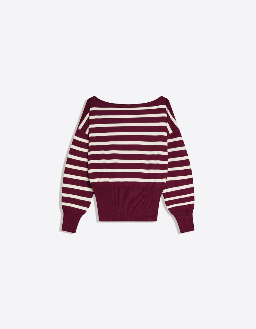 Asymmetric print sweater-Burgundy