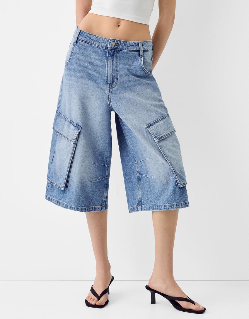 Baggy cargo Bermuda jorts-Light blue