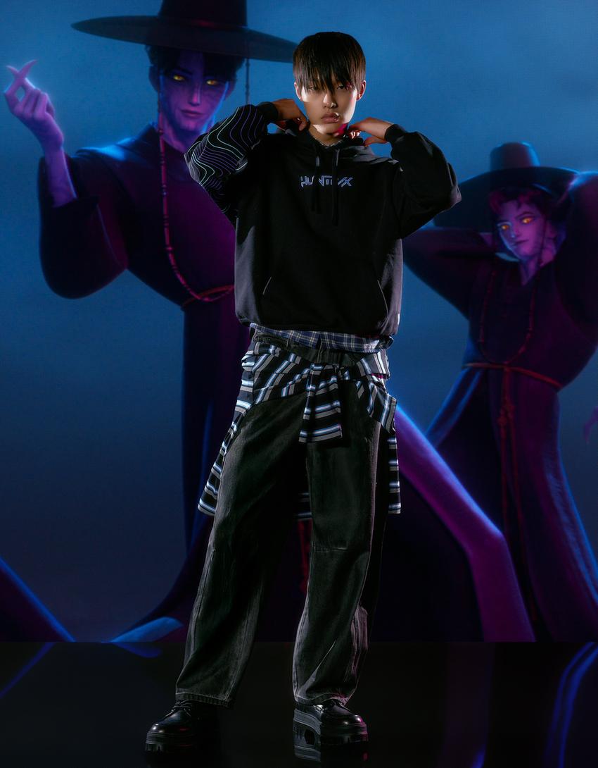 Sweat à capuche KPop Demon Hunters Huntr/x filtre numérique-Noir