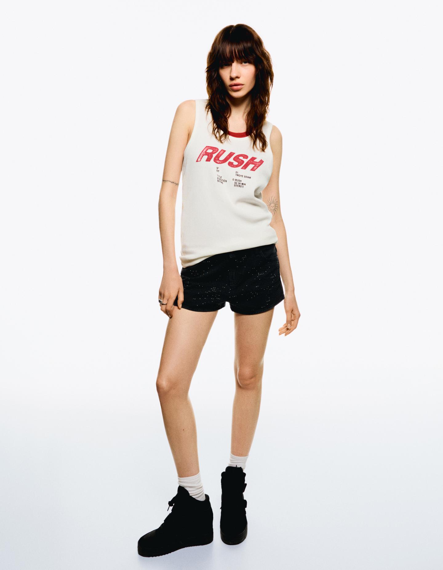 Bershka Short Brillo Mujer 36 Negro