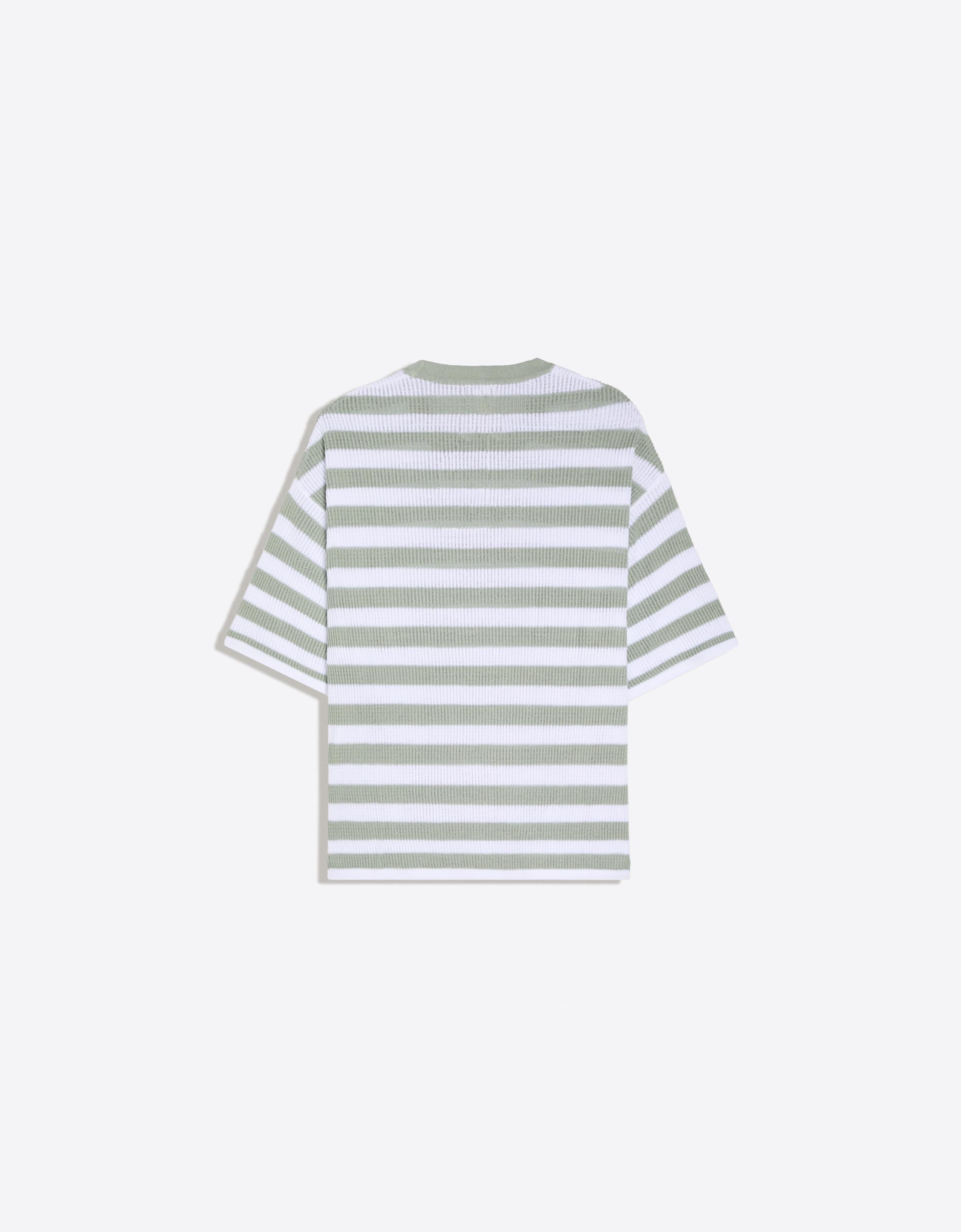 Textured stripe short sleeve T-shirt — Green