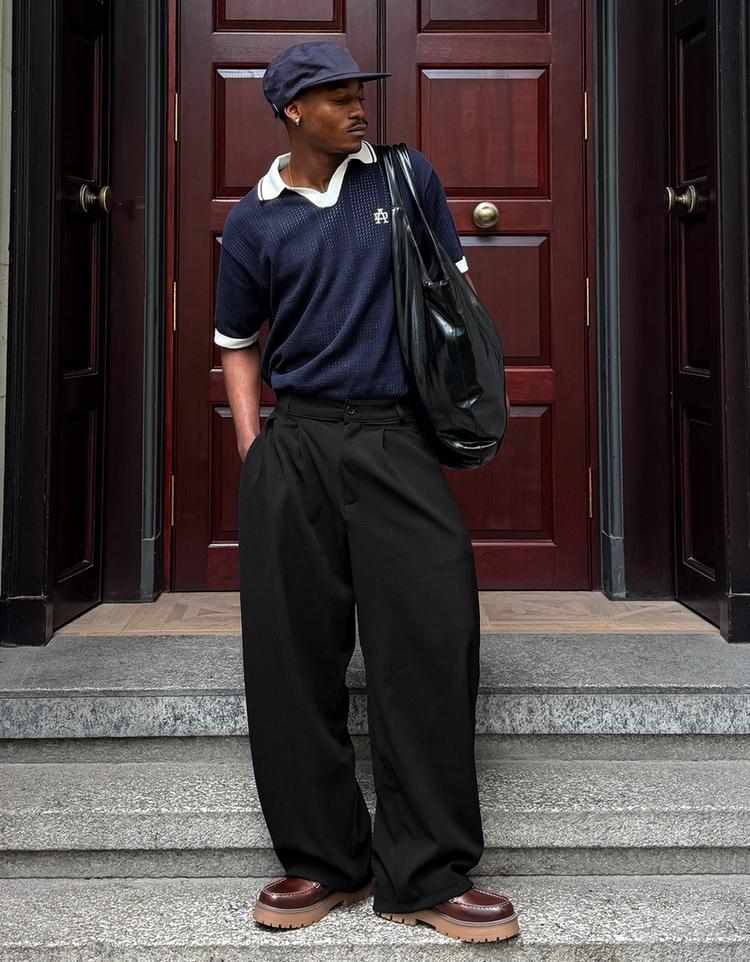Short sleeve print polo shirt — Navy