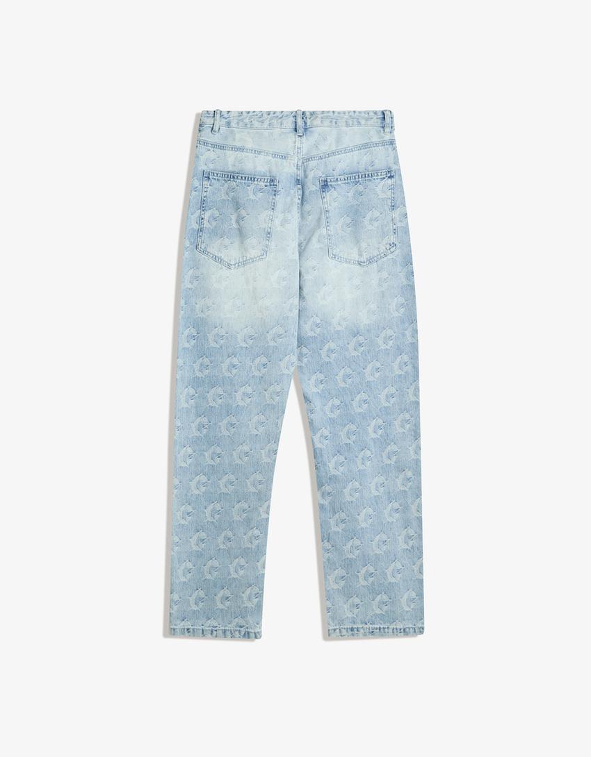 Baggy jacquard jeans-Light blue-5