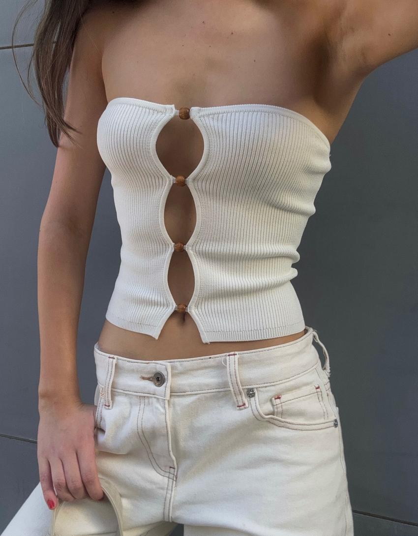 Top bandeau découpé-Écru-2