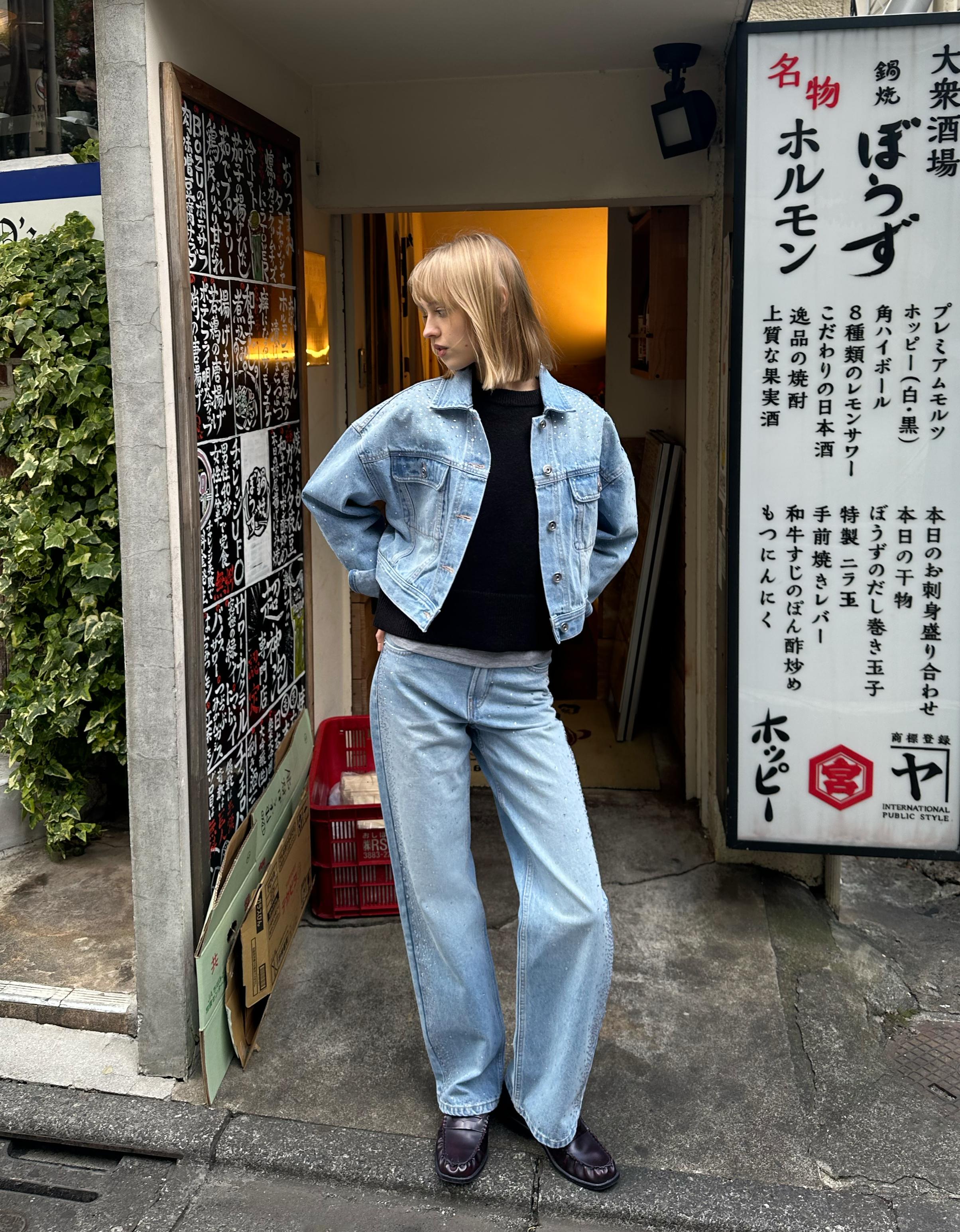 Yüksek bel straight fit geniş paça parlak jean - Görsel 19