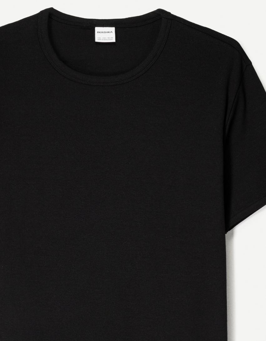 Ribbed short sleeve T-shirt-Black-2