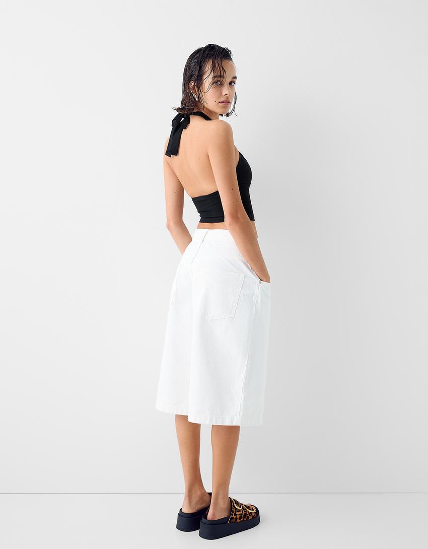 Top à encolure américaine croisée-Noir-1