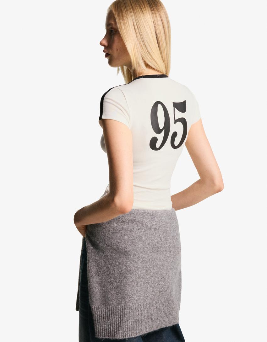 Camiseta manga corta print-Blanco roto