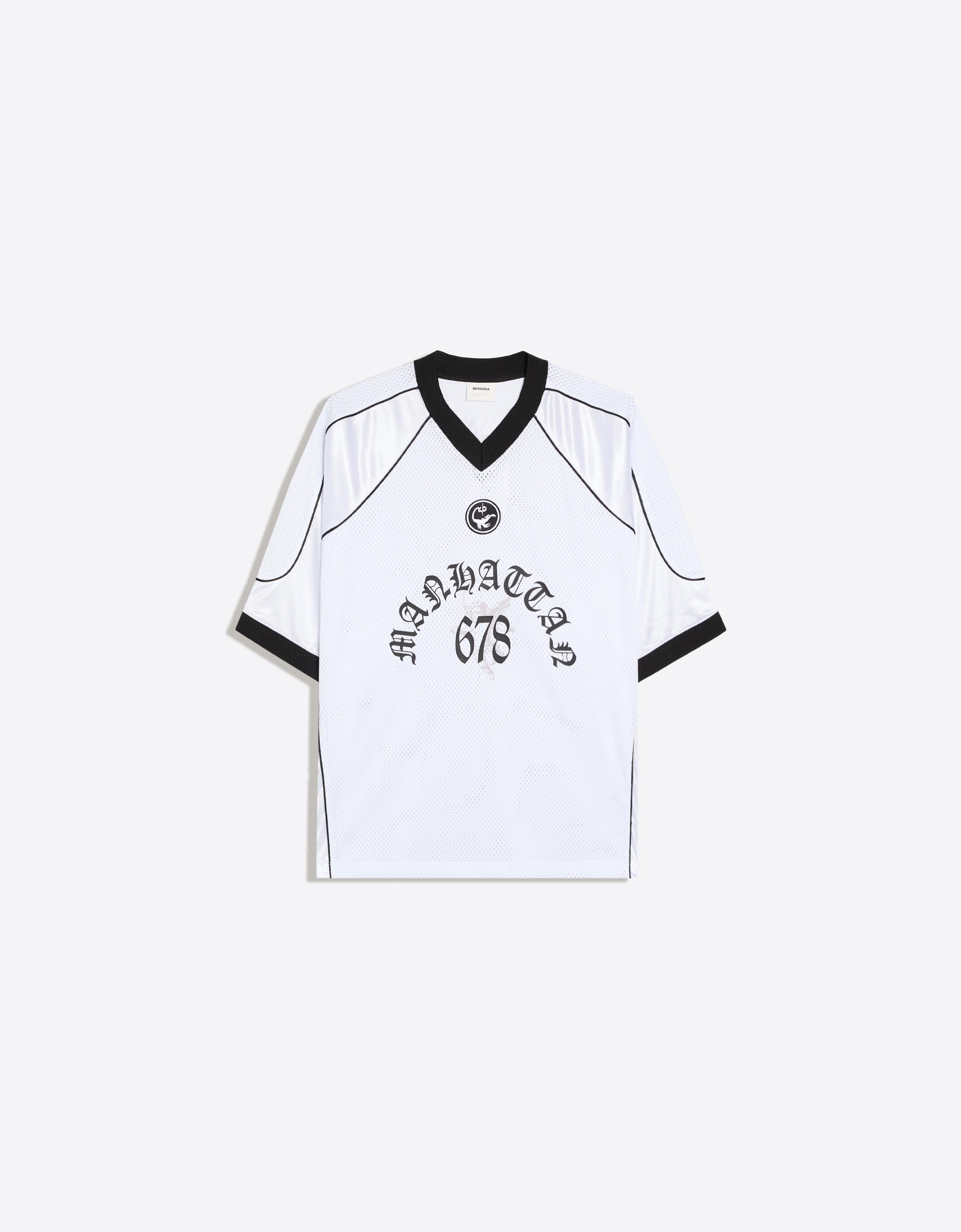 Bershka Camiseta Manga Corta Mesh Hombre Blanco