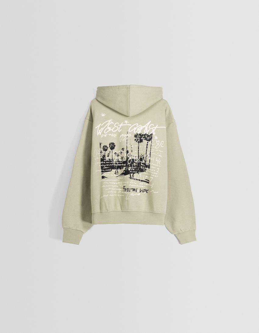 Sweat zippé capuche oversize imprimé-Kaki-5