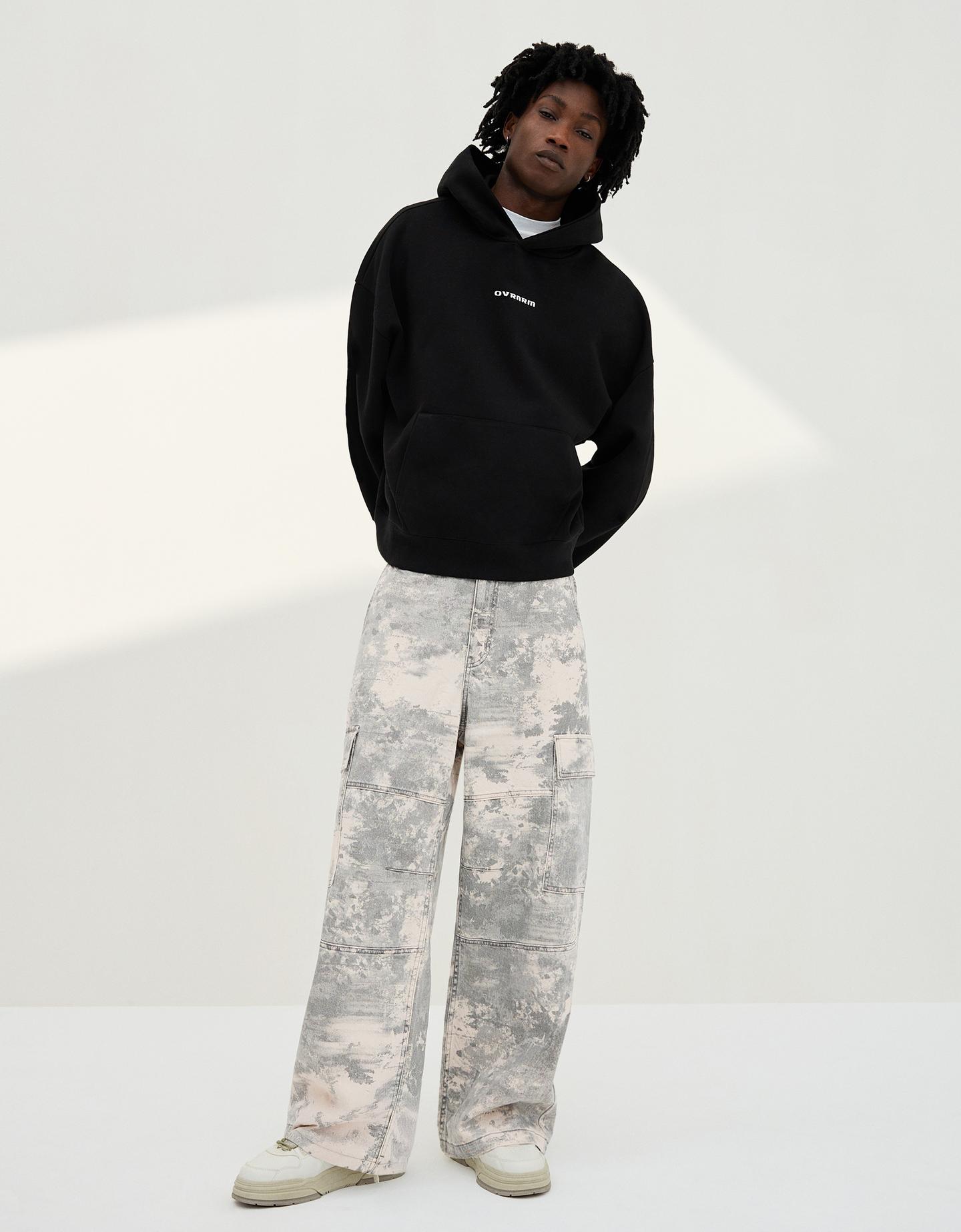 Bershka jeansy cargo parachute beżowy