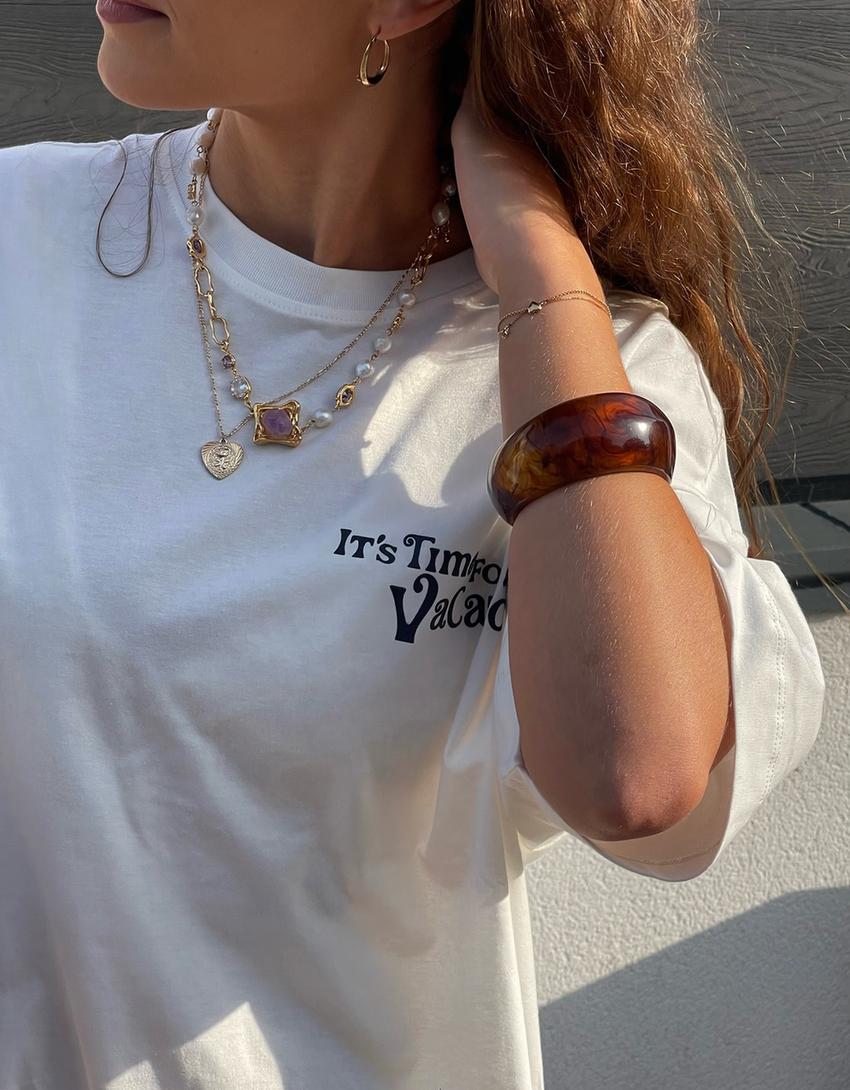 T-shirt manches courtes oversize imprimé-Écru-2