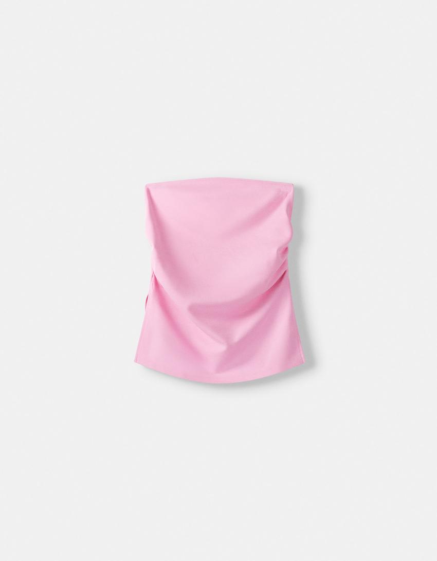 Top bandeau maille milano froncé-Rose-4
