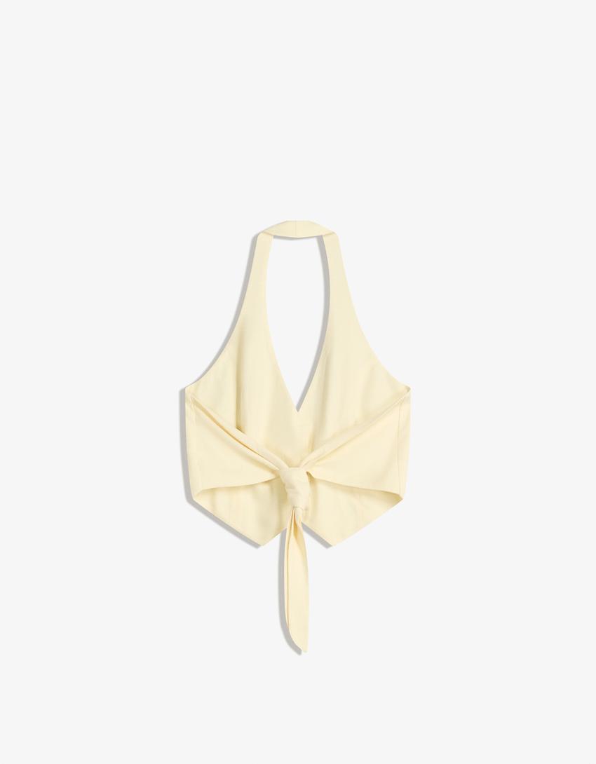 Halter waistcoat with linen-Beige