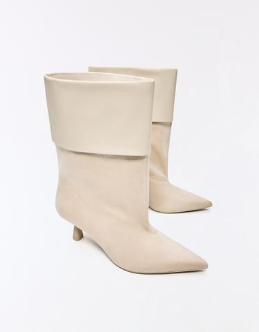 HEELED ANKLE BOOTS WITH TURN-UP DETAIL — ECRU 4