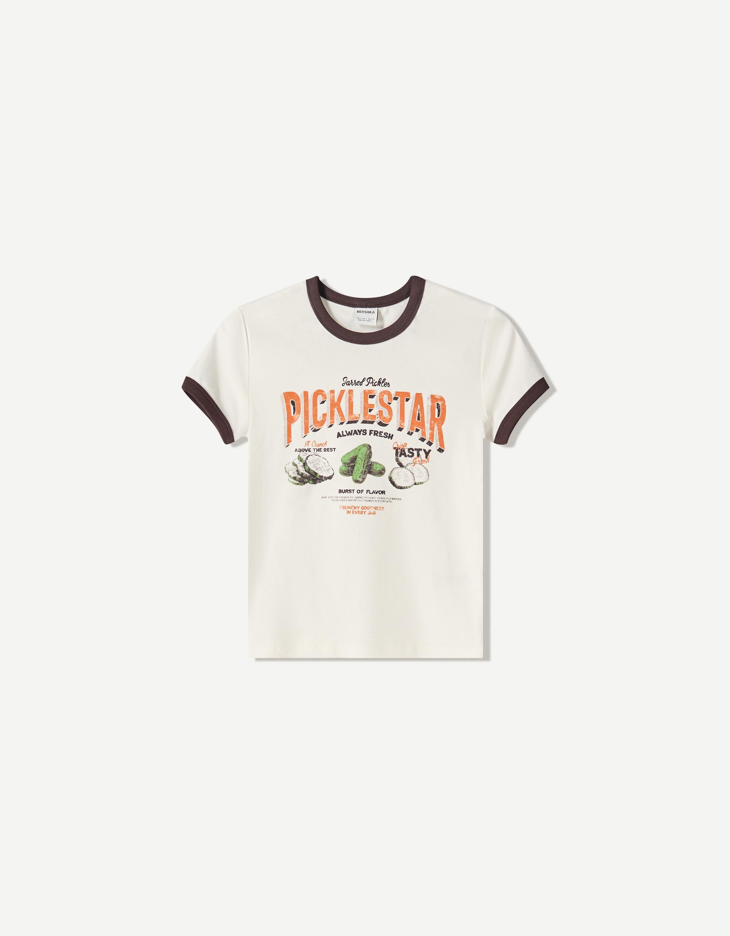 Bershka T-Shirt Mit Rippmuster Und Kurzen Ärmeln Damen M Weiss