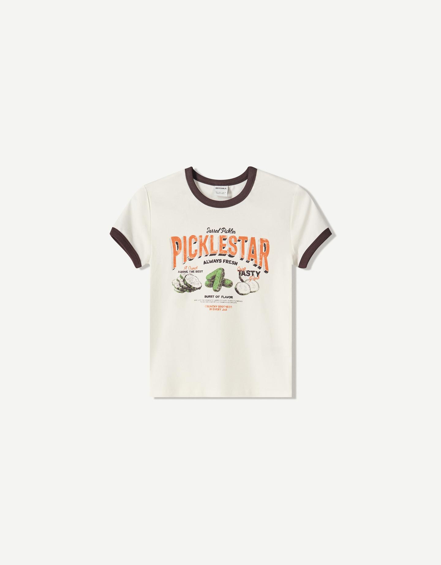 Bershka Camiseta Manga Corta Rib Print Mujer S Blanco