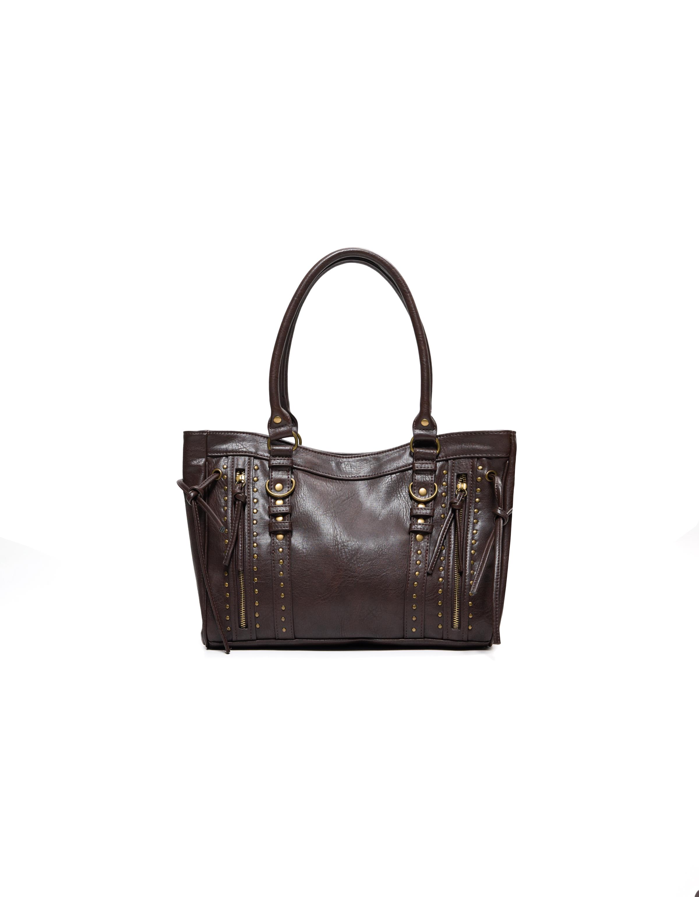 Zip and stud bag — Brown