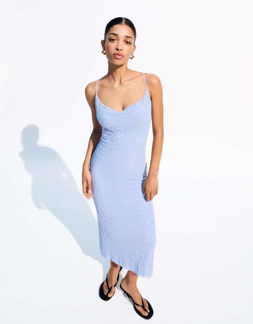 Robe midi en dentelle - Femme | Bershka