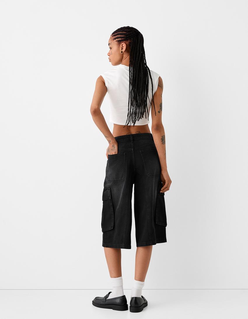 Baggy kargo bermuda jort-Siyah-2