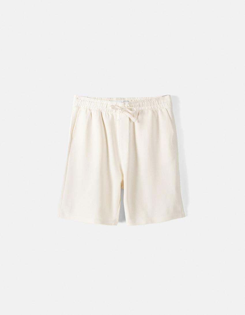Bermuda relaxed fit molleton texturé-Blanc cassé-4