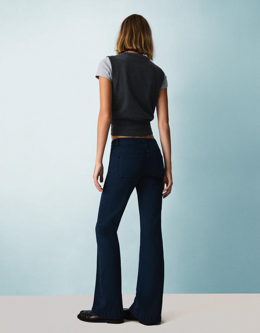 Pantalons flare butxaca de tapeta-Blau Marí-1
