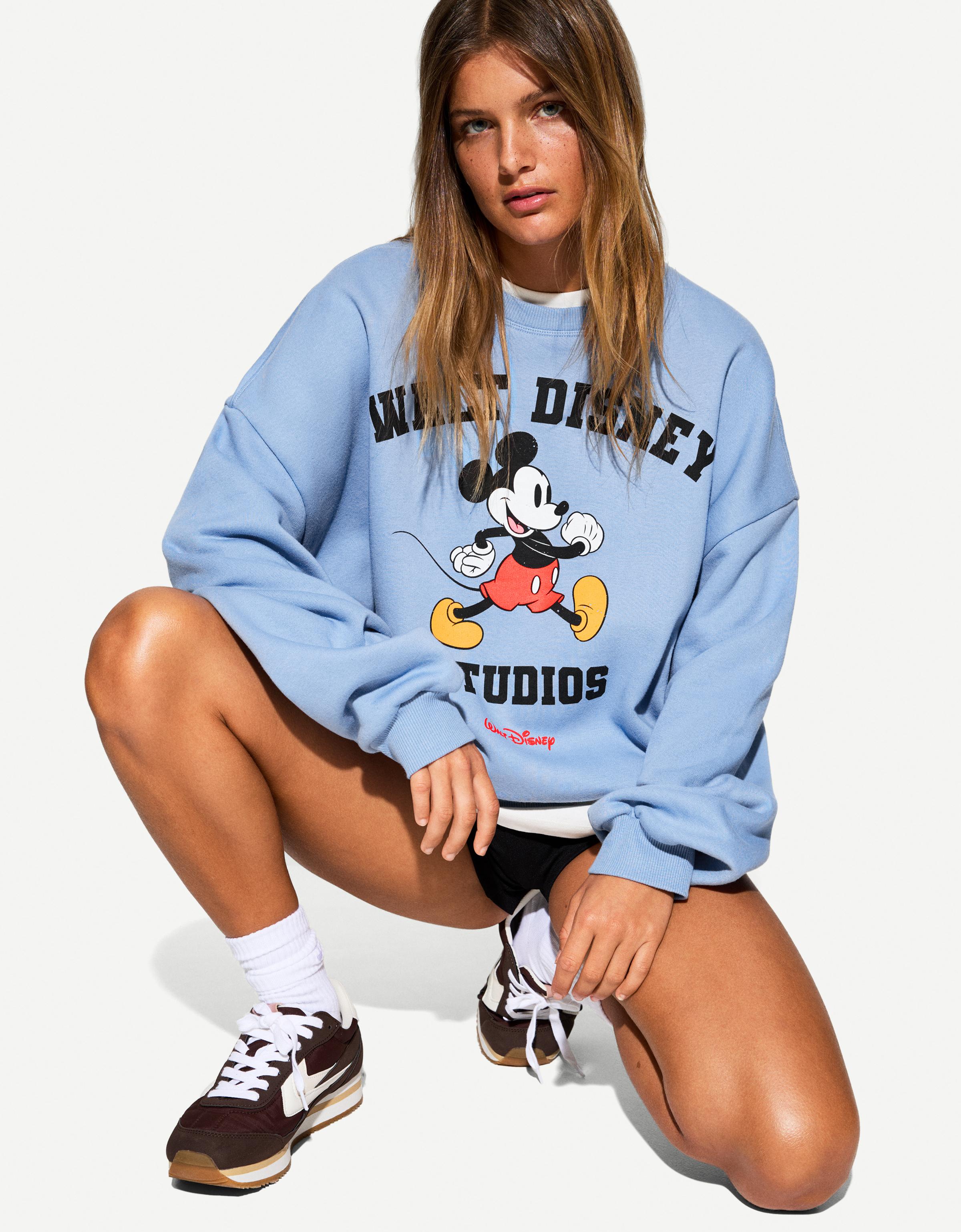 Bershka Sweatshirt Mickey Mouse Mit Print Damen Xs Hellblau