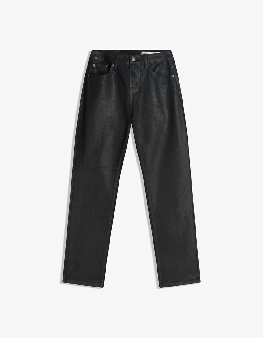 Jeans straight fit coated-Preto