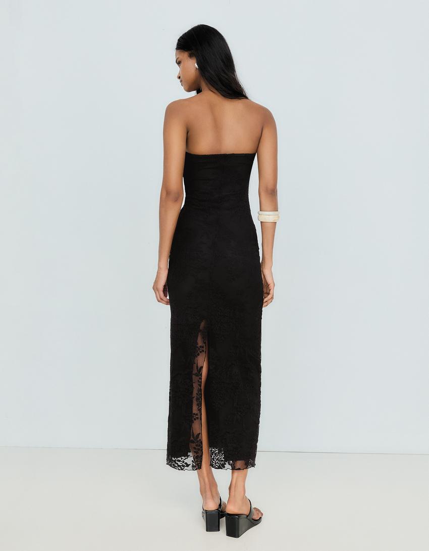 Rustic bandeau midi dress-Black