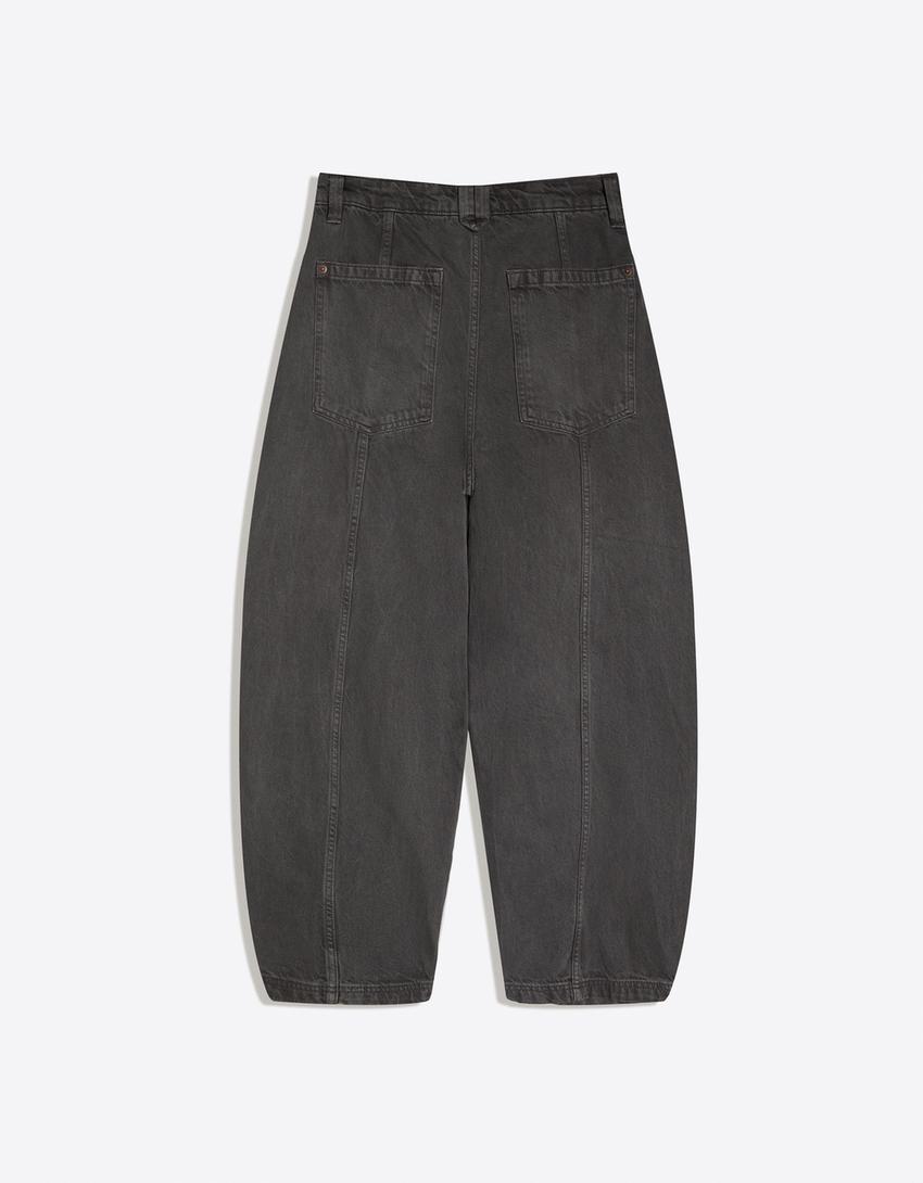 Barrel kesim crop pantolon-Gri