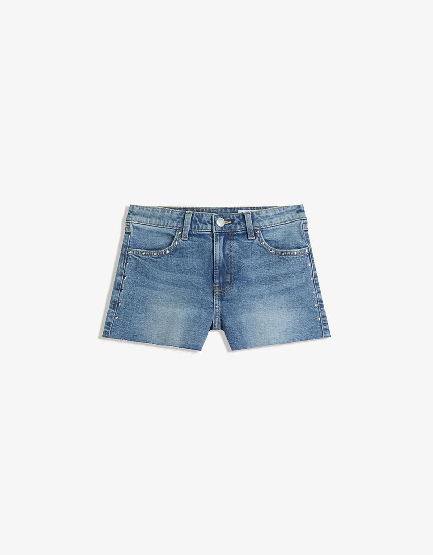 Short denim tachas-Azul lavado