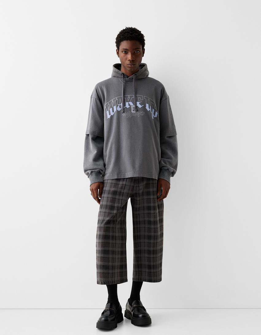 T-shirt manches courtes boxy fit effet délavé imprimé-Gris-3