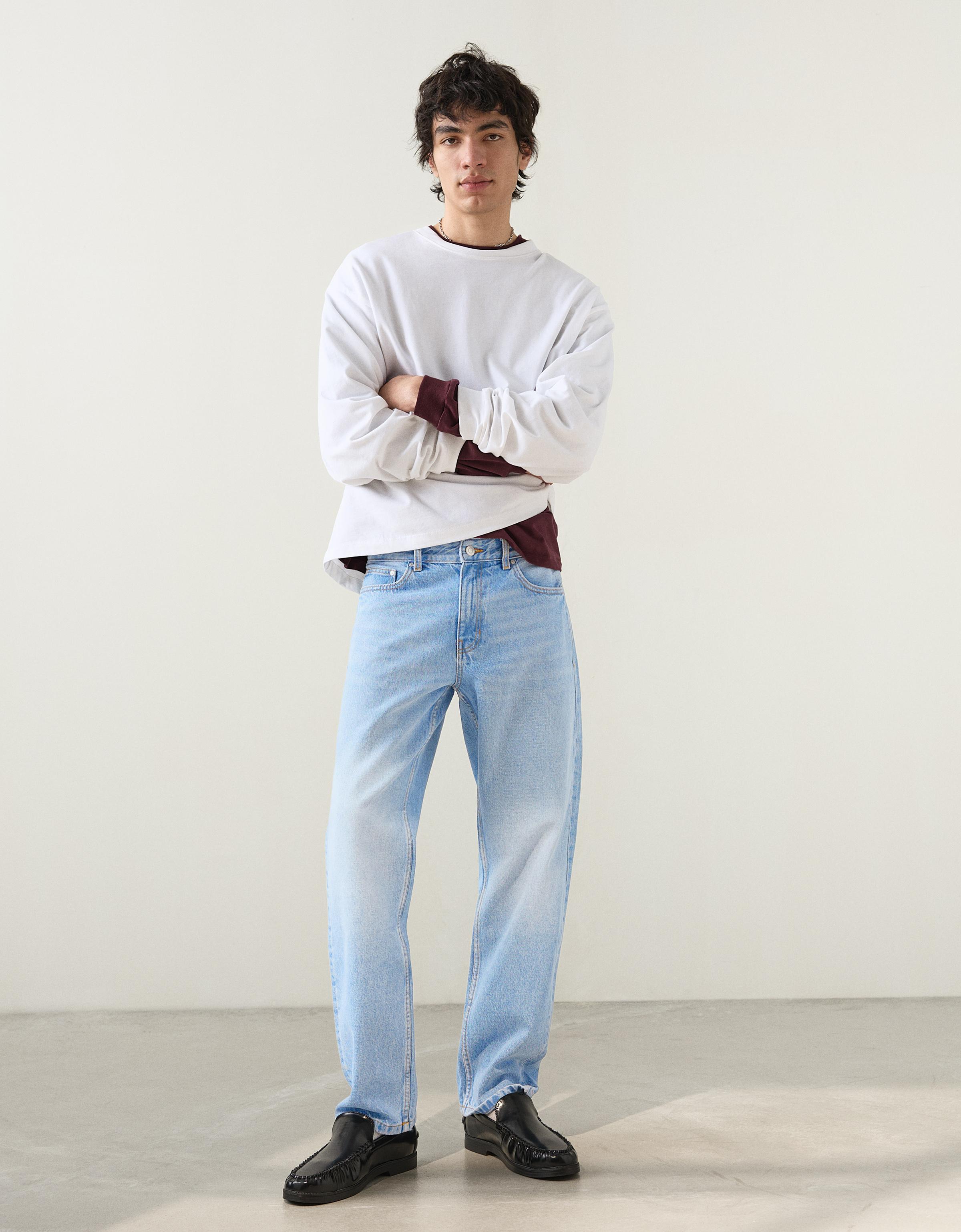 Bershka Straight-Jeans Herren 32 Hellblau