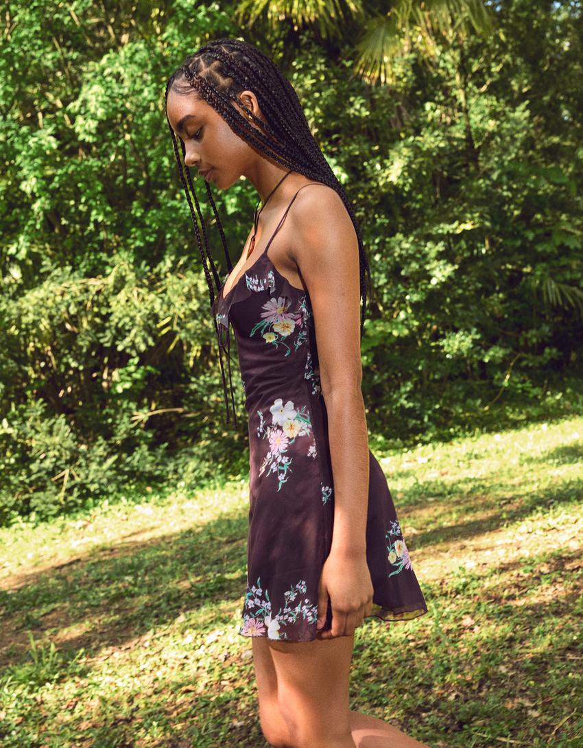 Strappy printed tulle mini dress-Violet-1