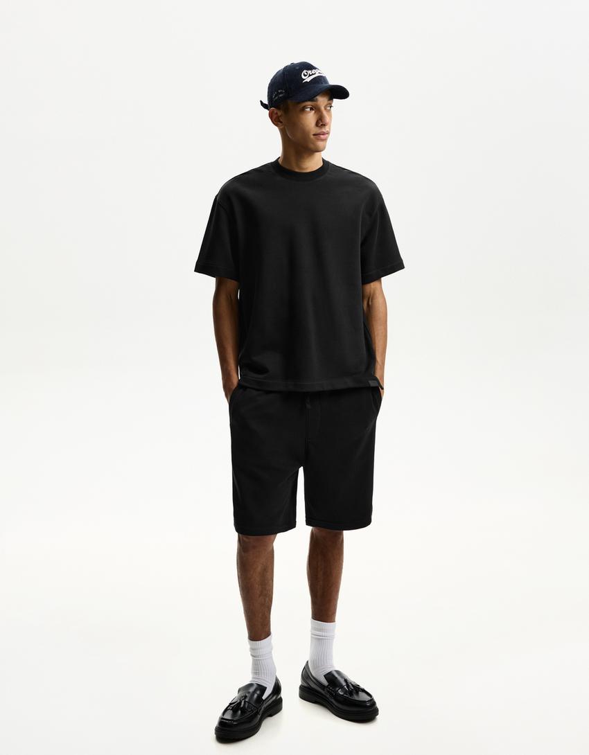 Short sleeve plush T-shirt-Black-3