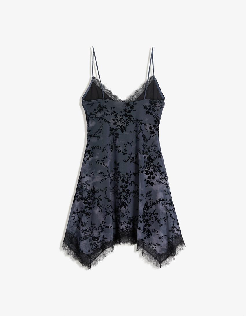 Vestito mini spalline in tulle con pizzo-Blu