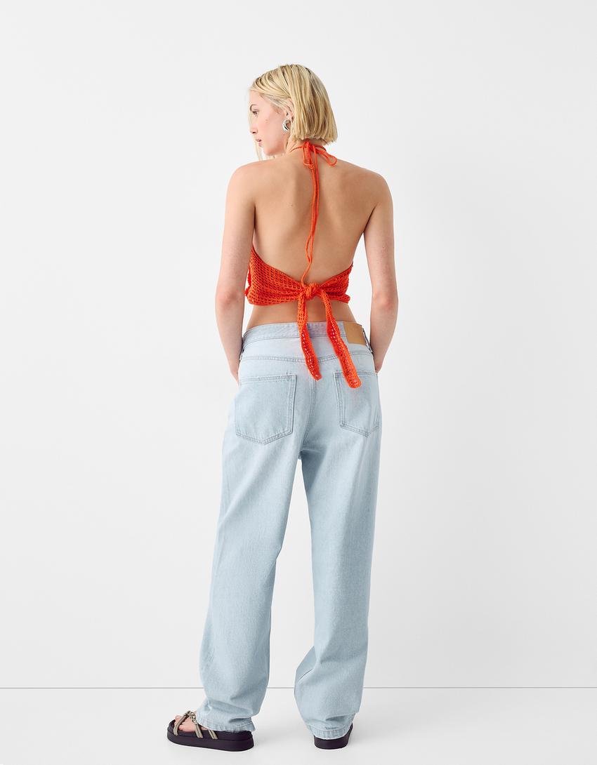 توب كروشيه بطبعة زهور-برتقالي-1