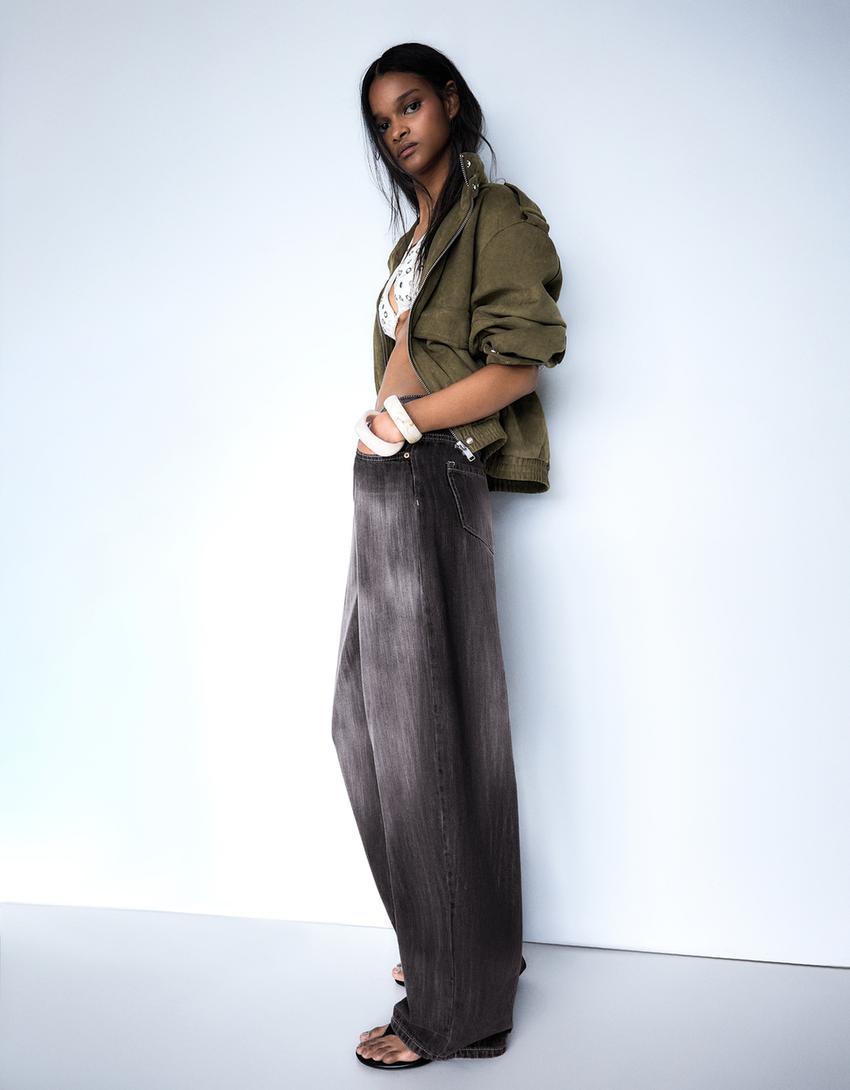 Düşük bel baggy barrel fit jean-Gri