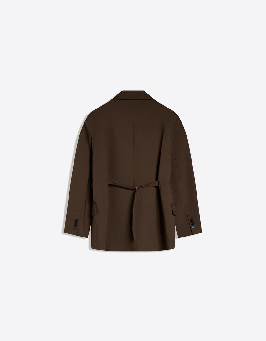Arkası tokalı blazer-Kahverengi