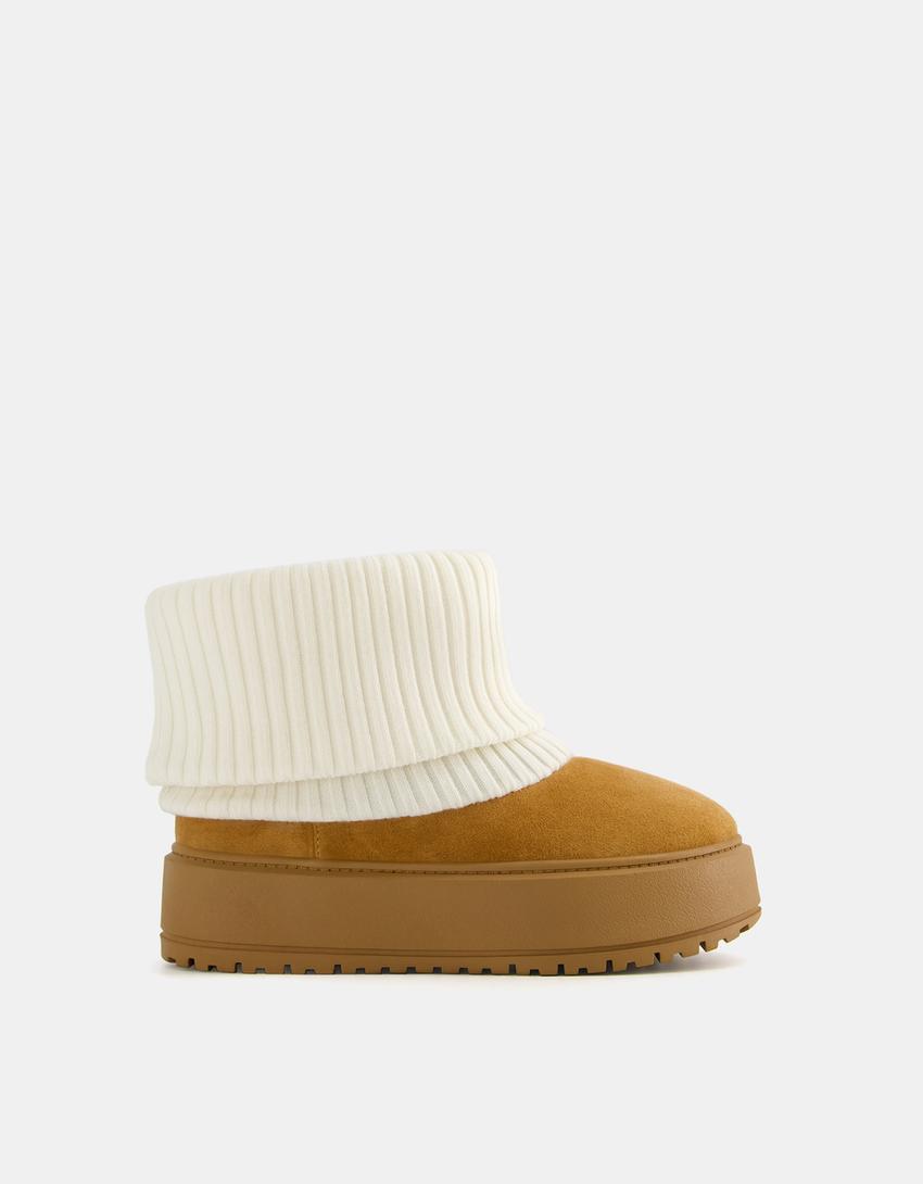 Sock-style platform ankle boots-CAMEL-5