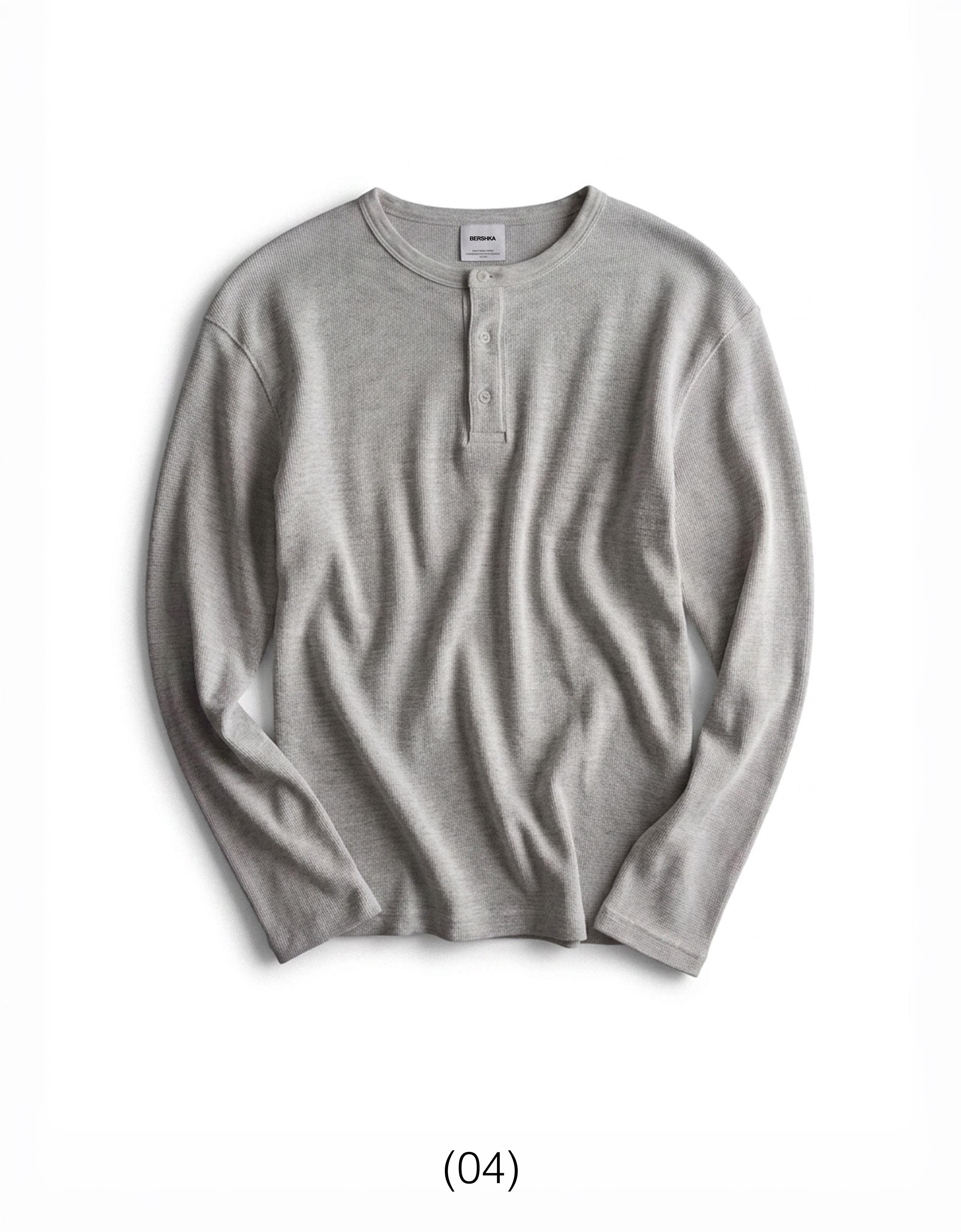 Slim fit long sleeve henley T-shirt — Grey