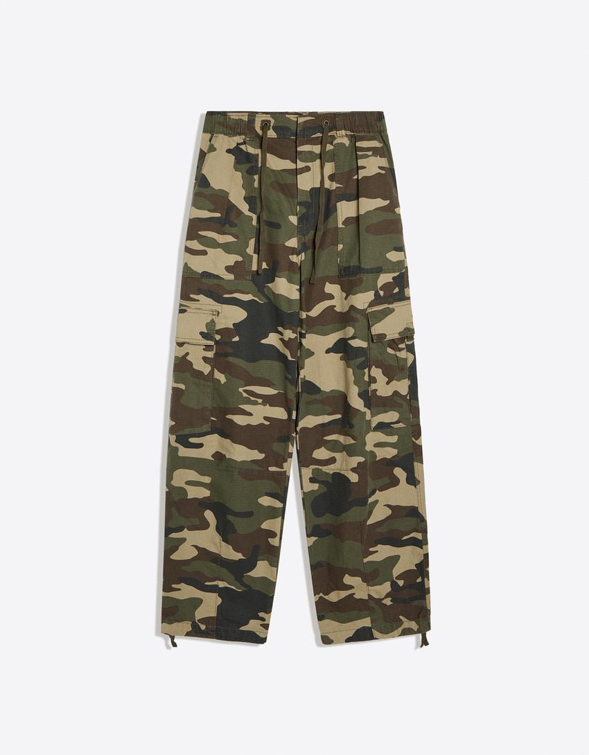 Pantalón baggy cargo-Kaki