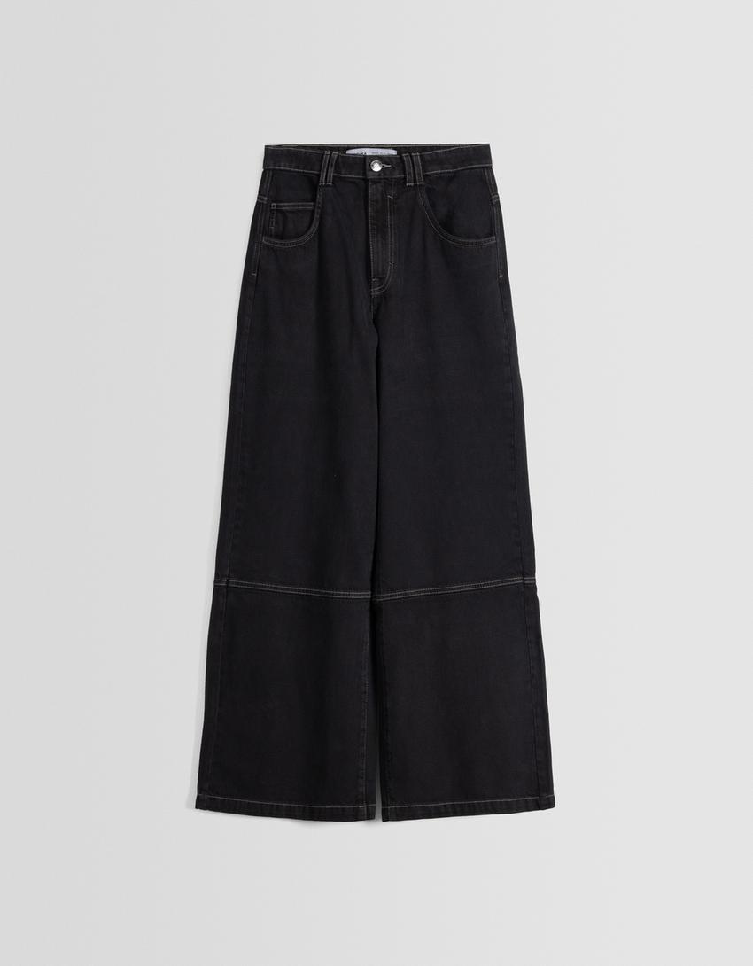 Wide-leg skater-fit twill trousers-Grey